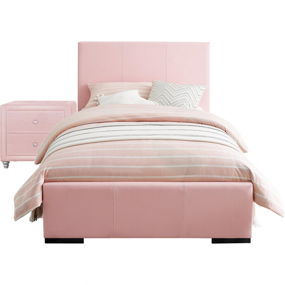Pink Upholstered Twin Platform Bed With Nightstand By Homeroots | Beds | Modishstore - 3