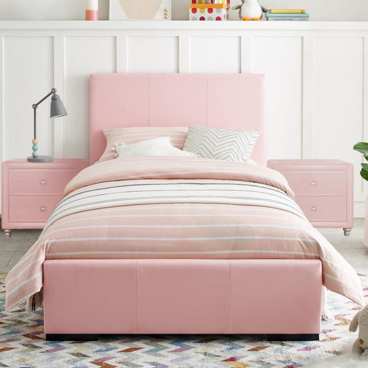 Pink Upholstered Twin Platform Bed With Nightstand By Homeroots | Beds | Modishstore