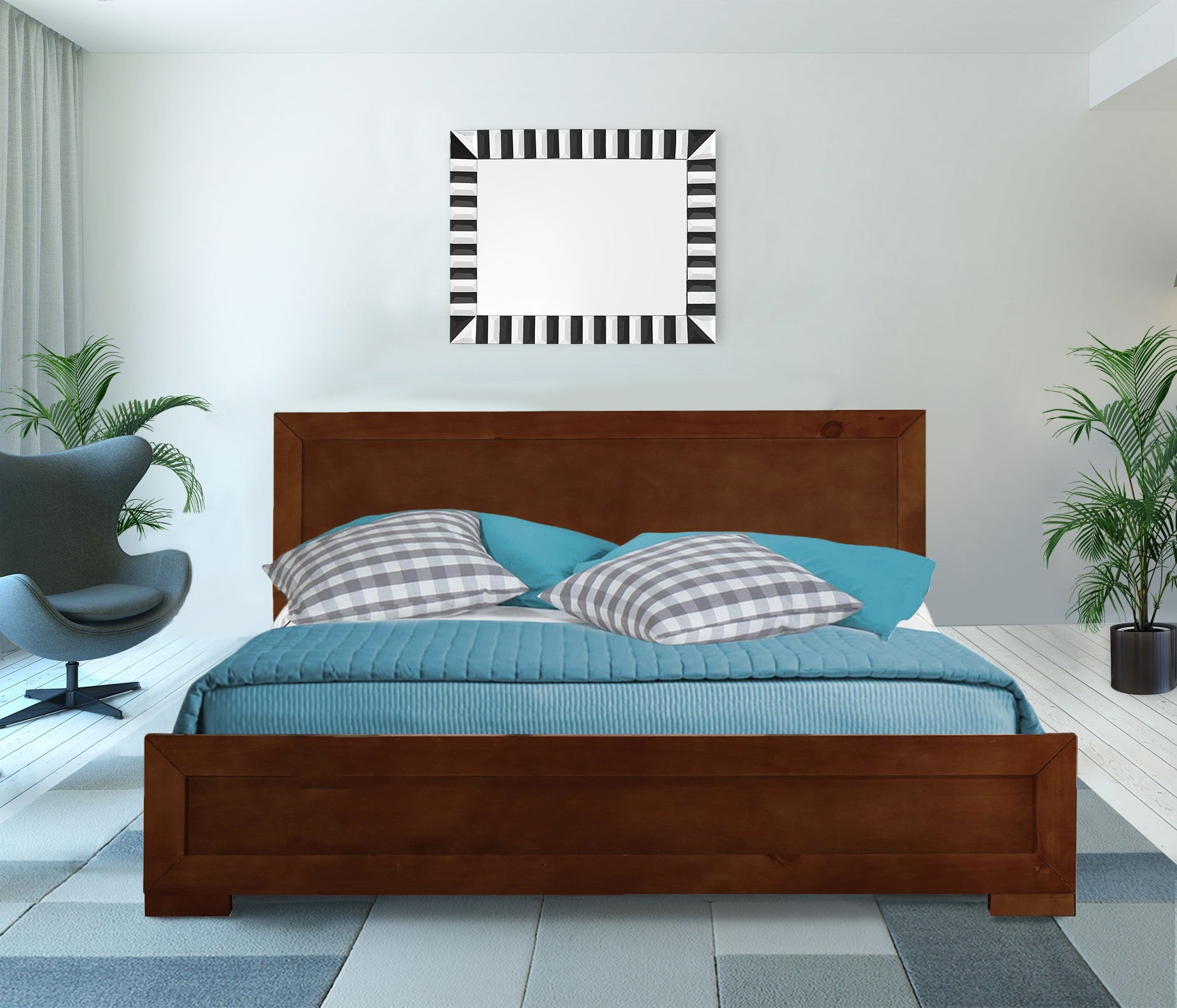 Walnut Wood Full Platform Bed By Homeroots - 397080 | Beds | Modishstore - 3