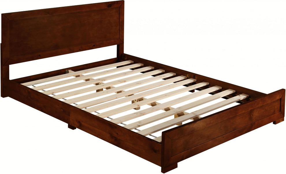 Walnut Wood Queen Platform Bed By Homeroots - 397081 | Beds | Modishstore - 3