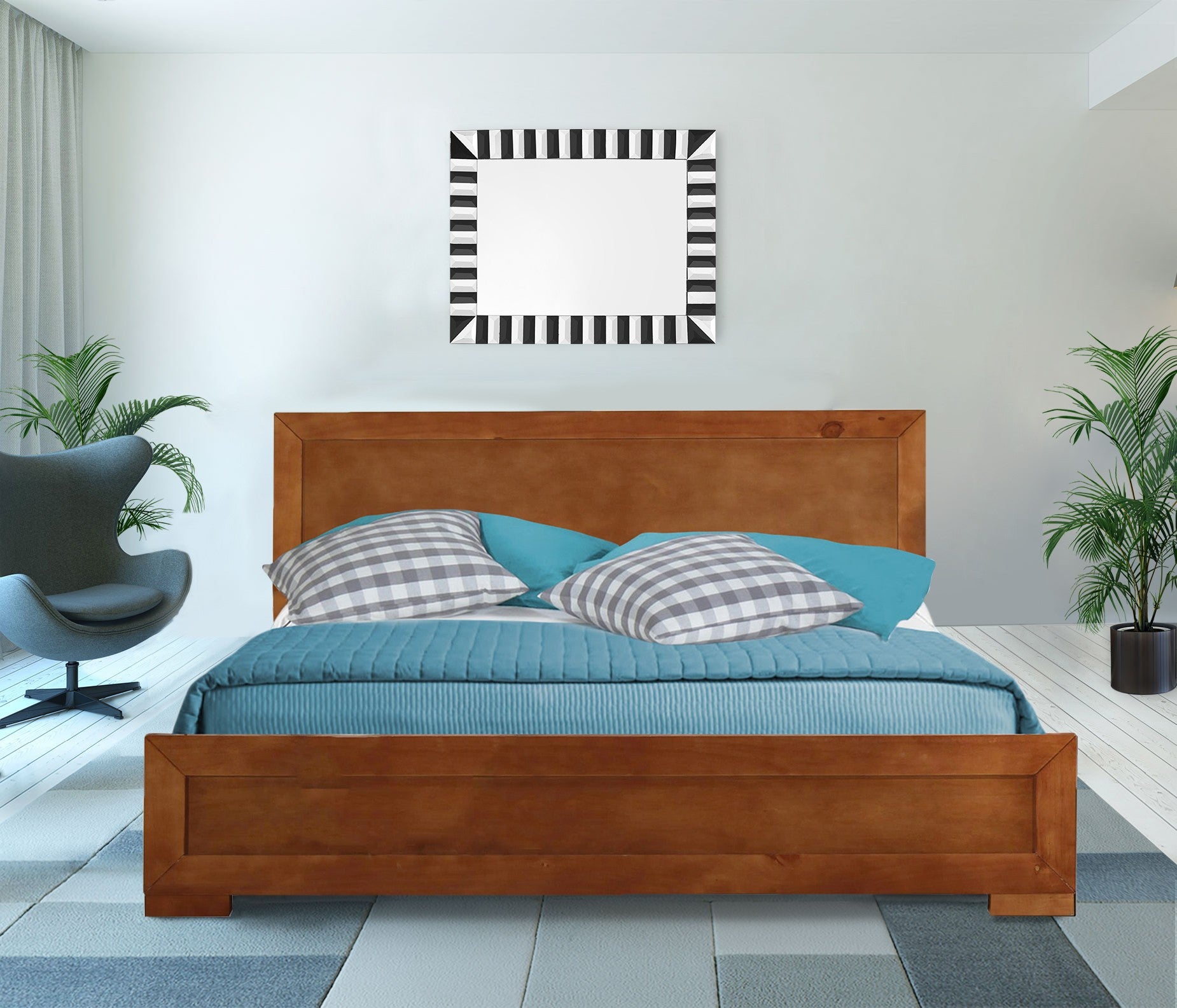 Oak Wood Queen Platform Bed By Homeroots - 397085 | Beds | Modishstore