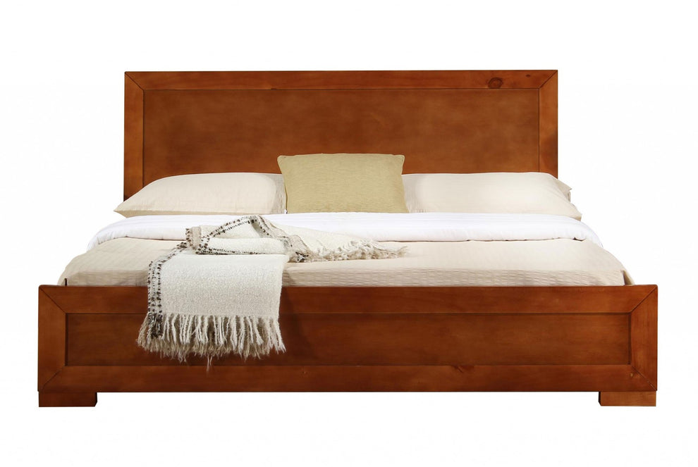 Cherry Wood Full Platform Bed By Homeroots - 397096 | Beds | Modishstore - 2