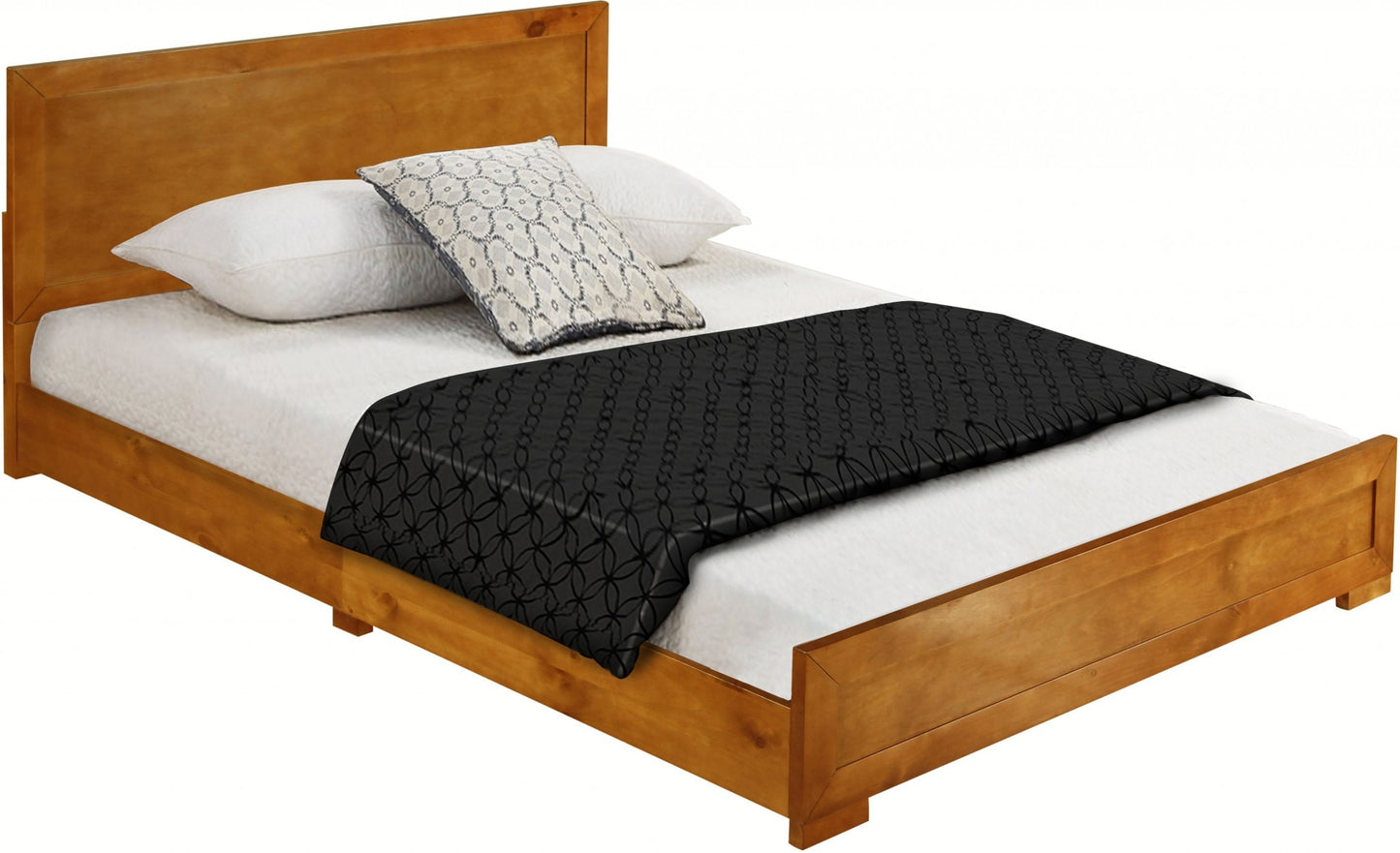 Oak Wood Full Platform Bed By Homeroots - 397100 | Beds | Modishstore - 2
