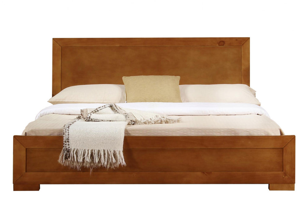 Oak Wood Queen Platform Bed By Homeroots - 397101 | Beds | Modishstore - 2