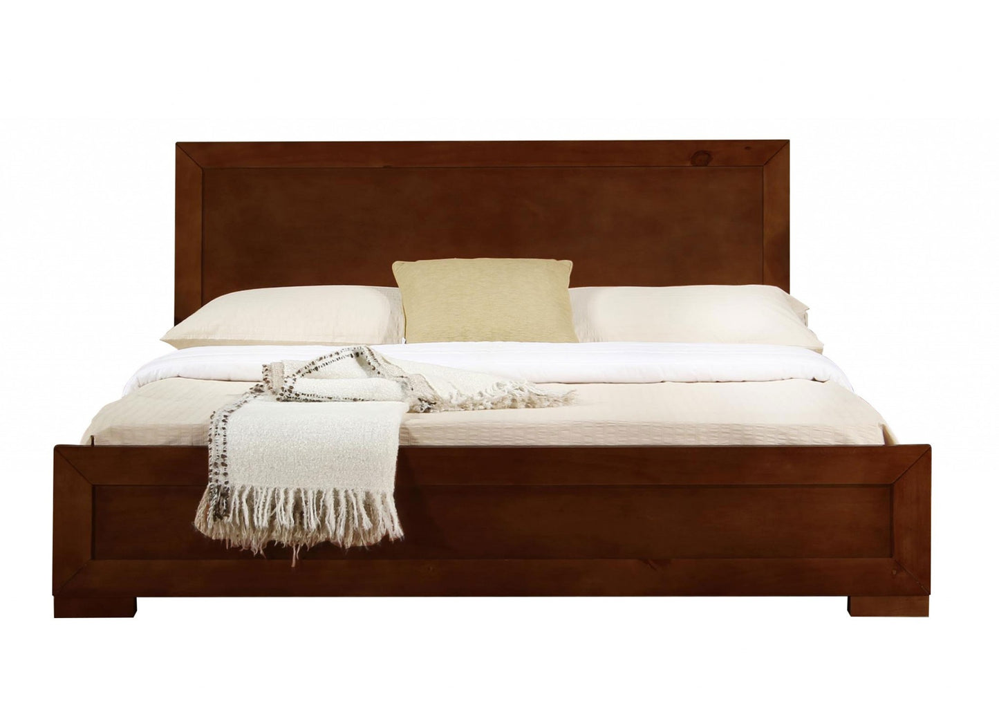 Walnut Wood Full Platform Bed By Homeroots - 397104 | Beds | Modishstore