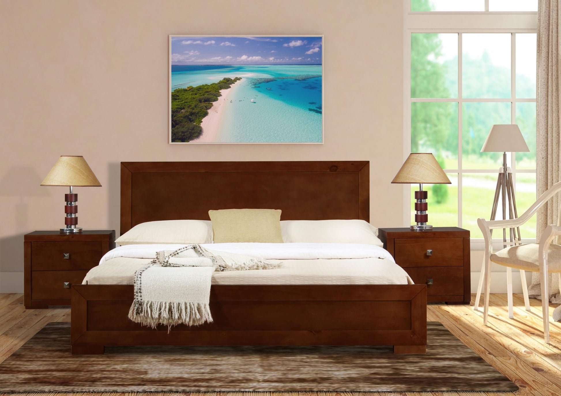 Walnut Wood King Platform Bed By Homeroots - 397106 | Beds | Modishstore