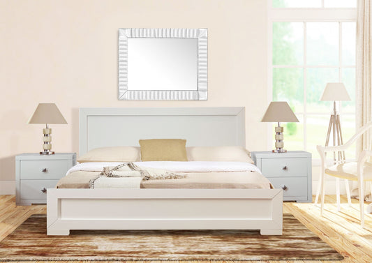 White Wood Full Platform Bed By Homeroots - 397108 | Beds | Modishstore - 3