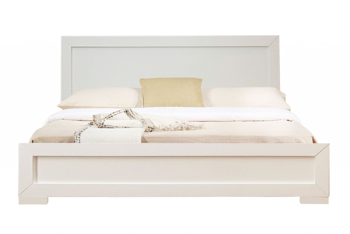 White Wood Queen Platform Bed By Homeroots - 397109 | Beds | Modishstore - 2