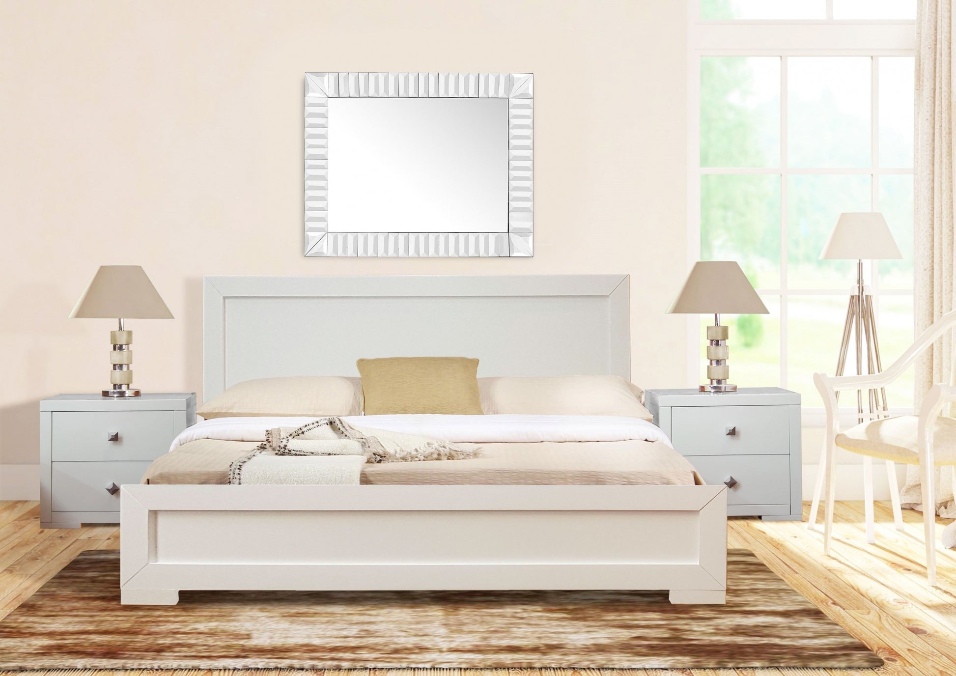 White Wood Queen Platform Bed By Homeroots - 397109 | Beds | Modishstore