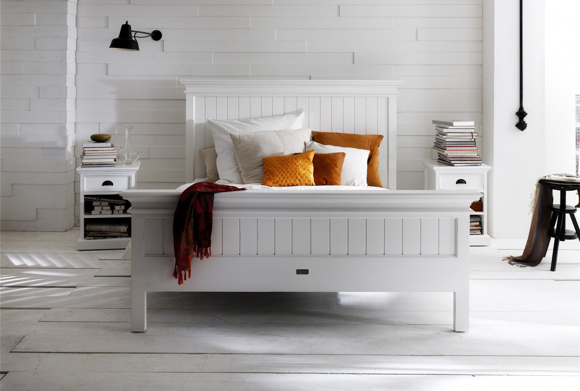 Classic White Panel Queen Size Bed By Homeroots | Beds | Modishstore - 9