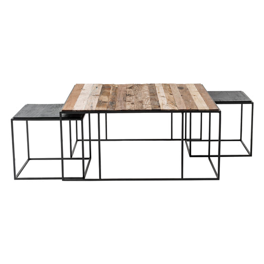 Set of Three Black and Brown Reclaimed Wood And Iron Nested Coffee Tables By Homeroots | Coffee Tables | Modishstore