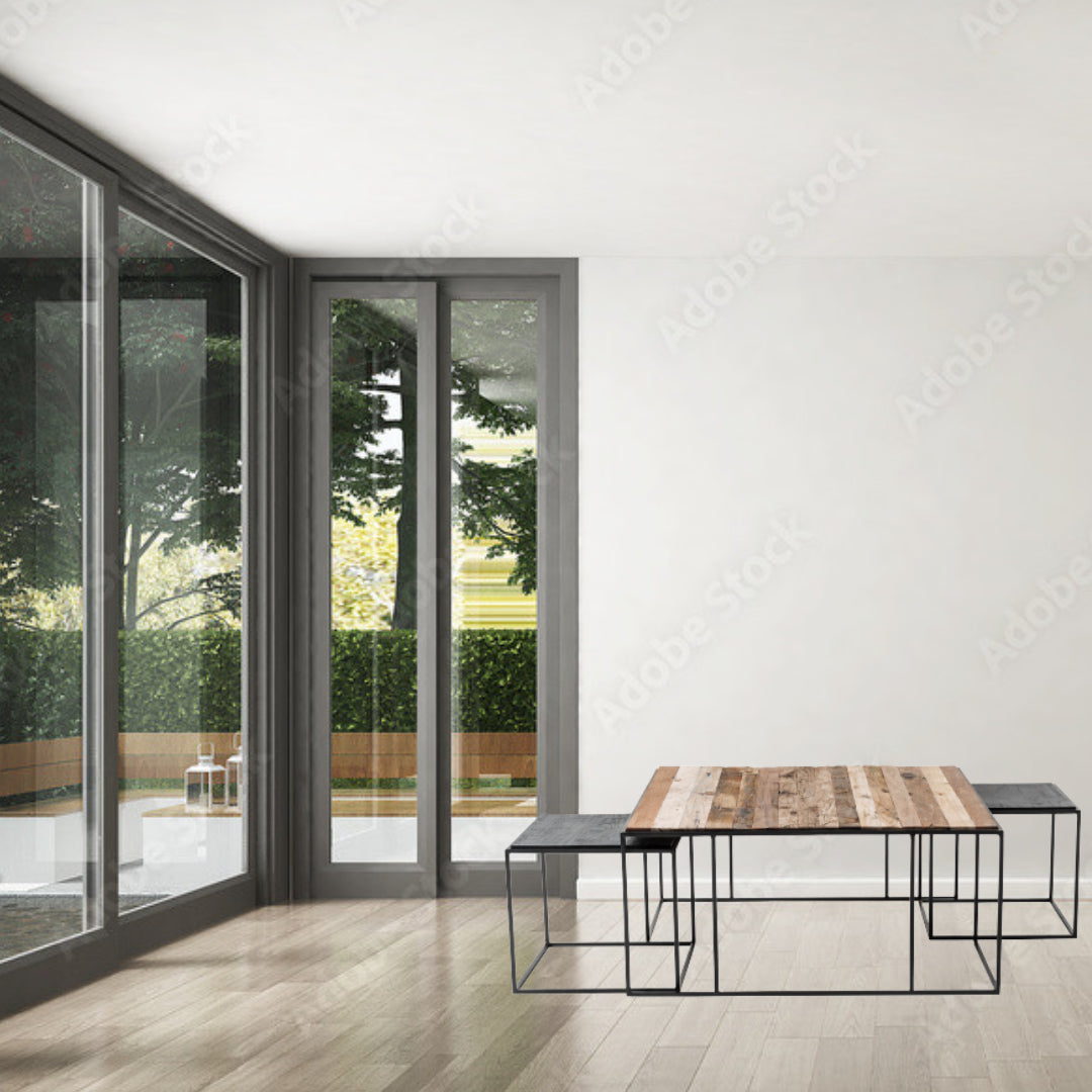 Set of Three Black and Brown Reclaimed Wood And Iron Nested Coffee Tables By Homeroots | Coffee Tables | Modishstore - 2