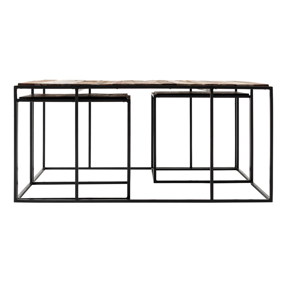 Set of Three Black and Brown Reclaimed Wood And Iron Nested Coffee Tables By Homeroots | Coffee Tables | Modishstore - 3