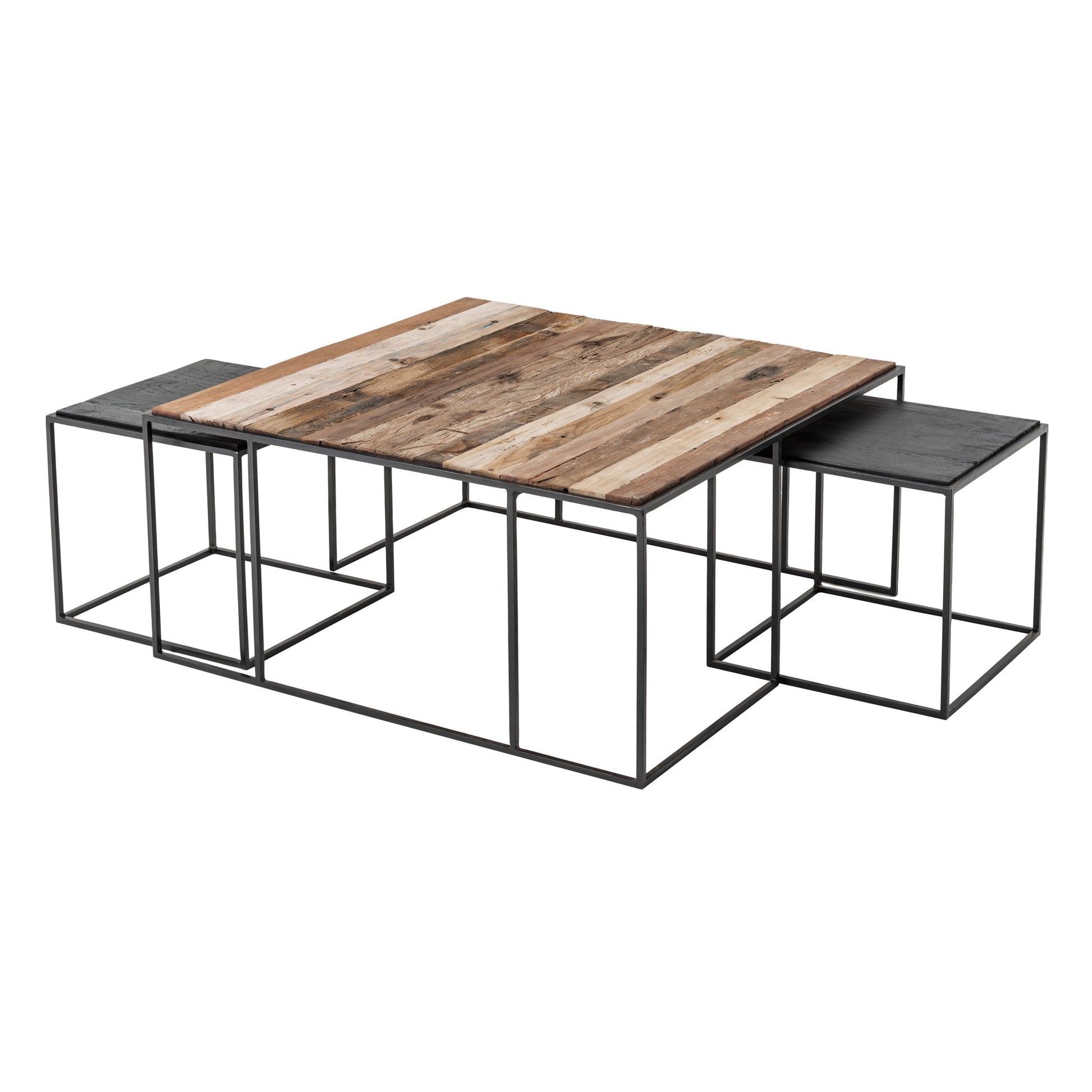 Set of Three Black and Brown Reclaimed Wood And Iron Nested Coffee Tables By Homeroots | Coffee Tables | Modishstore - 5