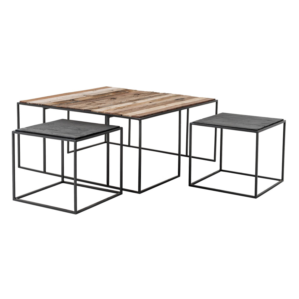 Set of Three Black and Brown Reclaimed Wood And Iron Nested Coffee Tables By Homeroots | Coffee Tables | Modishstore - 4