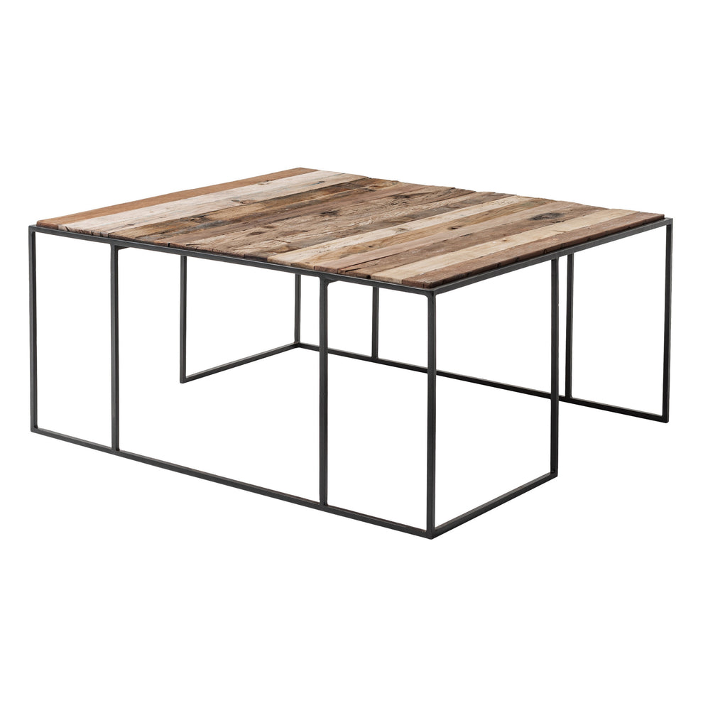 Set of Three Black and Brown Reclaimed Wood And Iron Nested Coffee Tables By Homeroots | Coffee Tables | Modishstore - 7