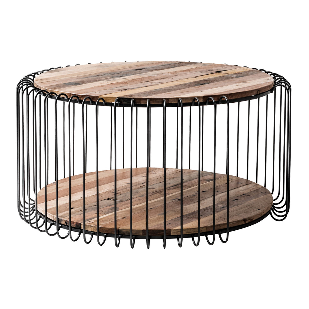 32" Black and Natural Reclaimed Wood and Iron Round Coffee Table By Homeroots | Coffee Tables | Modishstore - 2