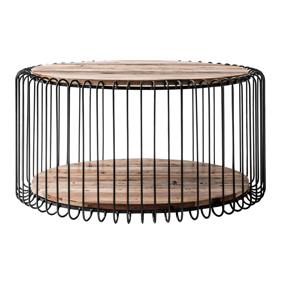 32" Black and Natural Reclaimed Wood and Iron Round Coffee Table By Homeroots | Coffee Tables | Modishstore - 3