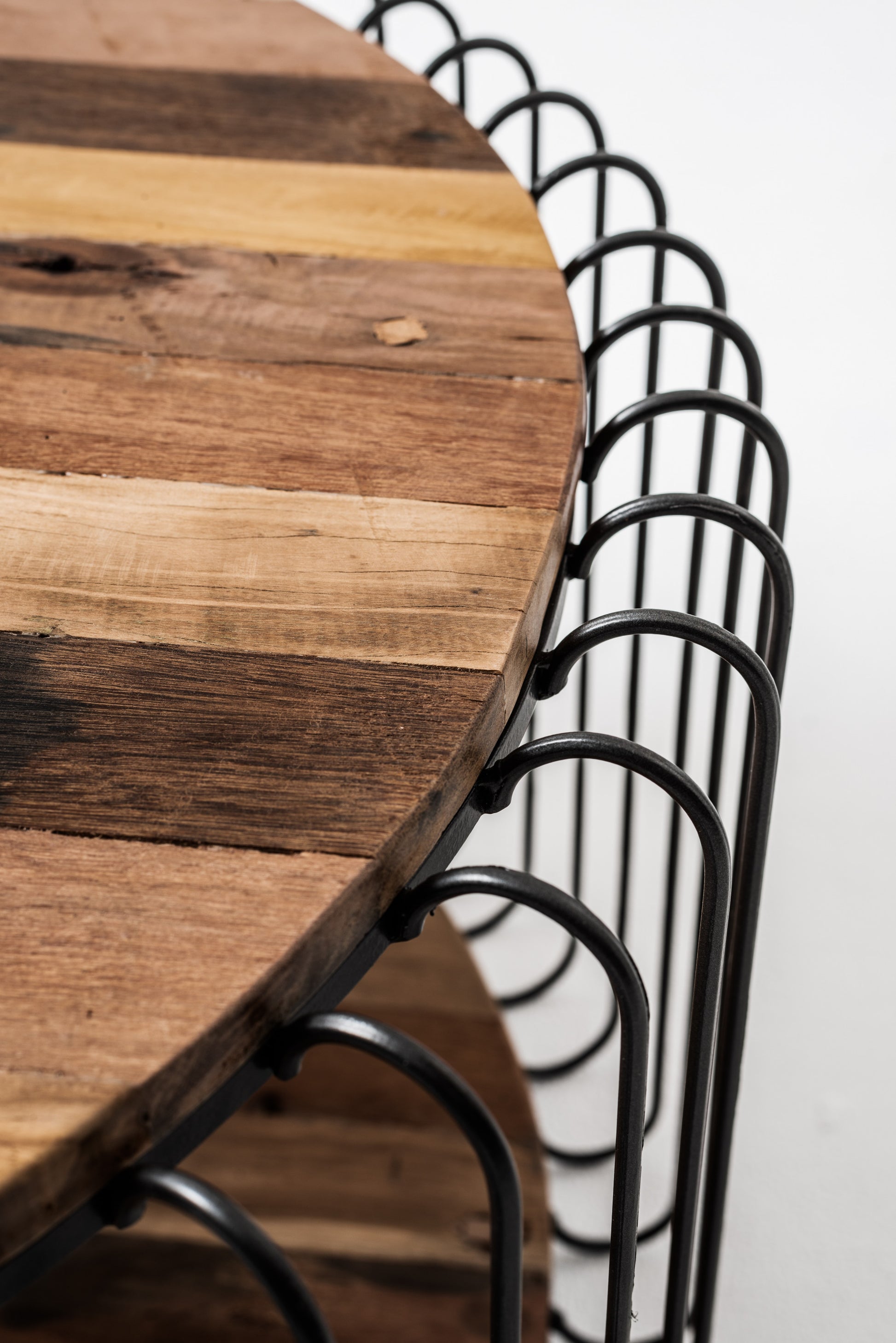 32" Black and Natural Reclaimed Wood and Iron Round Coffee Table By Homeroots | Coffee Tables | Modishstore - 6