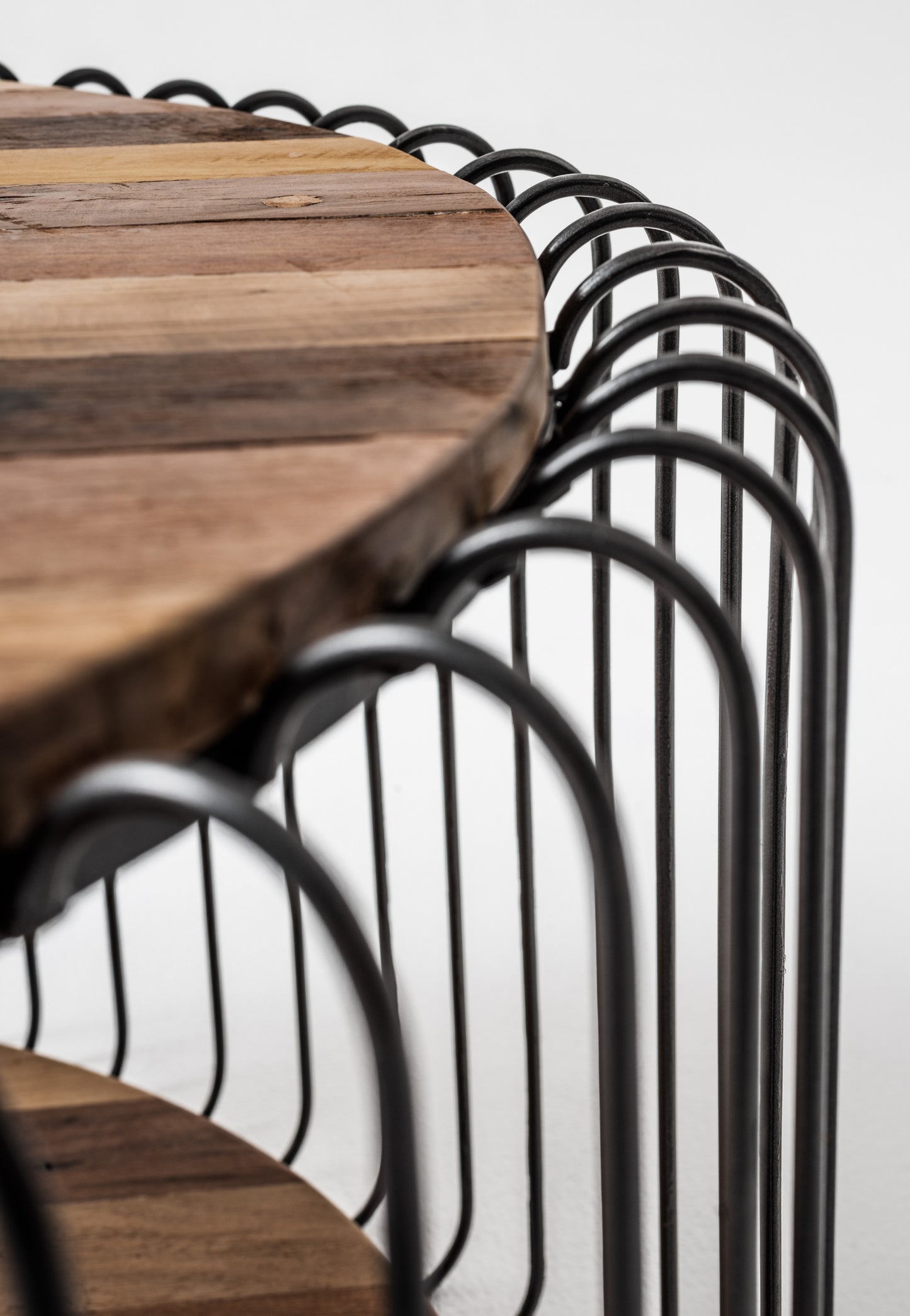 32" Black and Natural Reclaimed Wood and Iron Round Coffee Table By Homeroots | Coffee Tables | Modishstore - 7