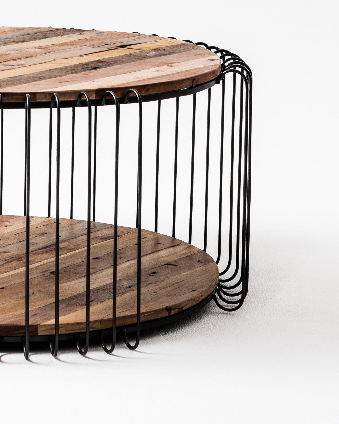 32" Black and Natural Reclaimed Wood and Iron Round Coffee Table By Homeroots | Coffee Tables | Modishstore - 9