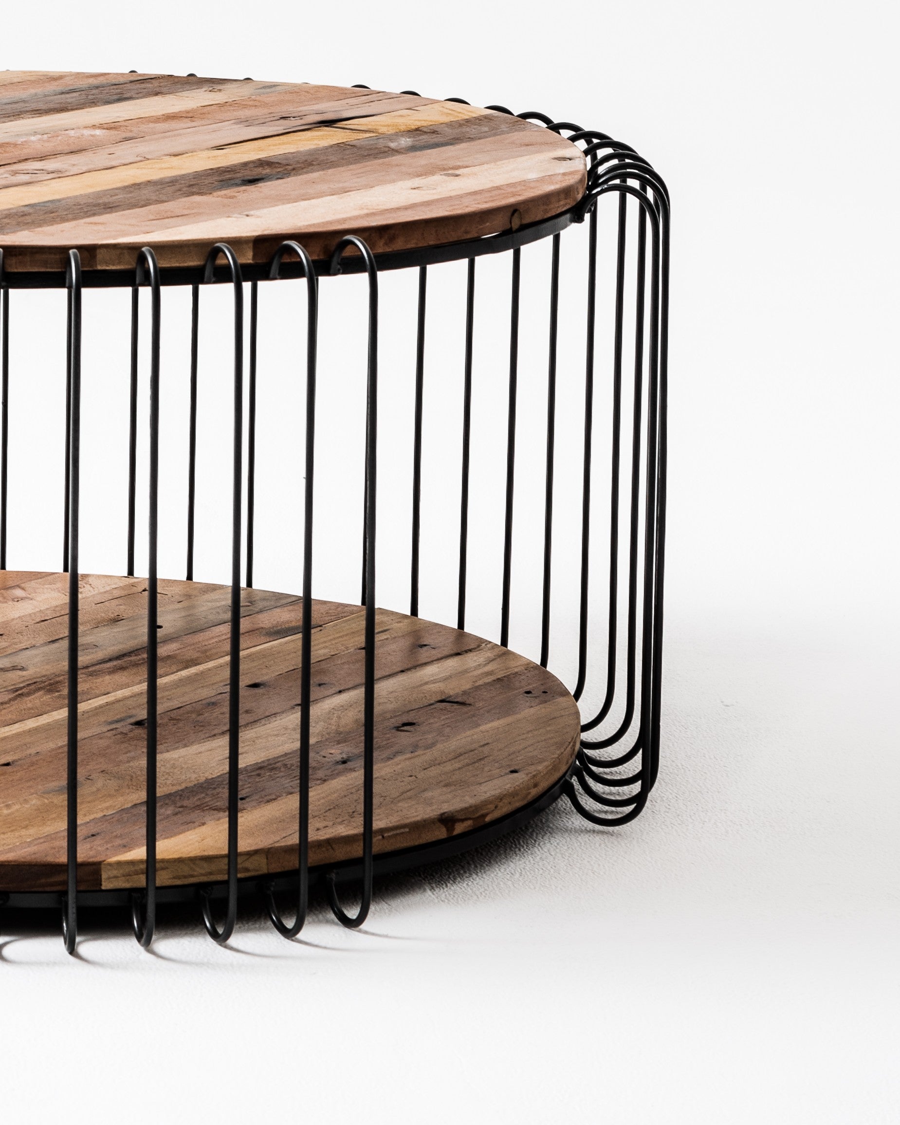 32" Black and Natural Reclaimed Wood and Iron Round Coffee Table By Homeroots | Coffee Tables | Modishstore - 9