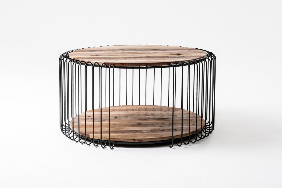 32" Black and Natural Reclaimed Wood and Iron Round Coffee Table By Homeroots | Coffee Tables | Modishstore - 4