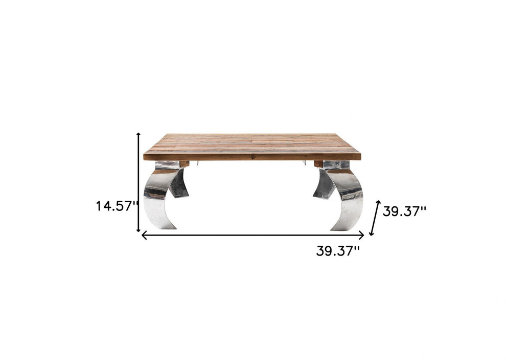 39" Steel And Reclaimed Wood Contemporary Square Coffee Table By Homeroots | Coffee Tables | Modishstore - 8