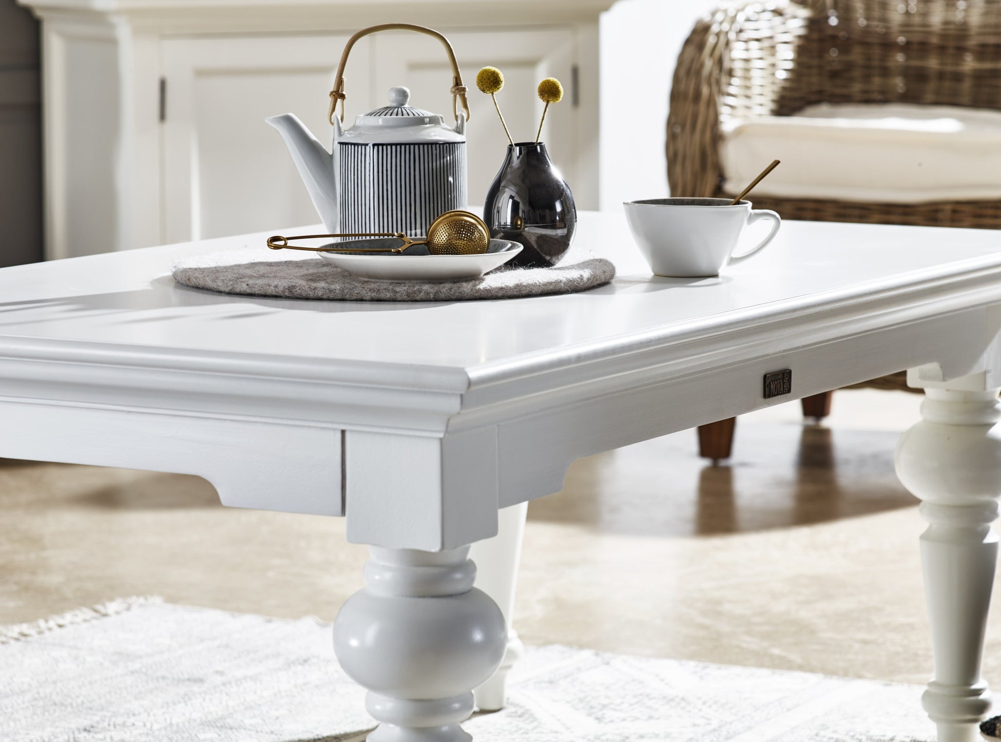 47" Classic White Manufactured Wood And Solid Wood Rectangular Coffee Table By Homeroots | Coffee Tables | Modishstore - 8