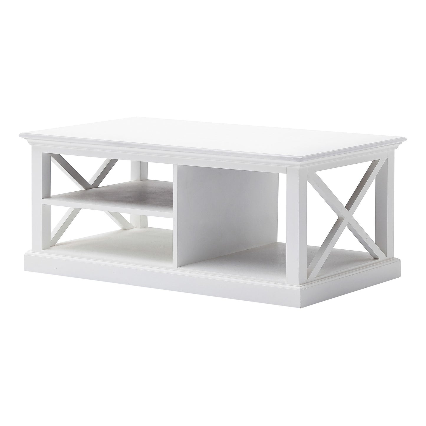 47" White Solid Wood Rectangular Coffee Table With Three Shelves By Homeroots | Coffee Tables | Modishstore - 3