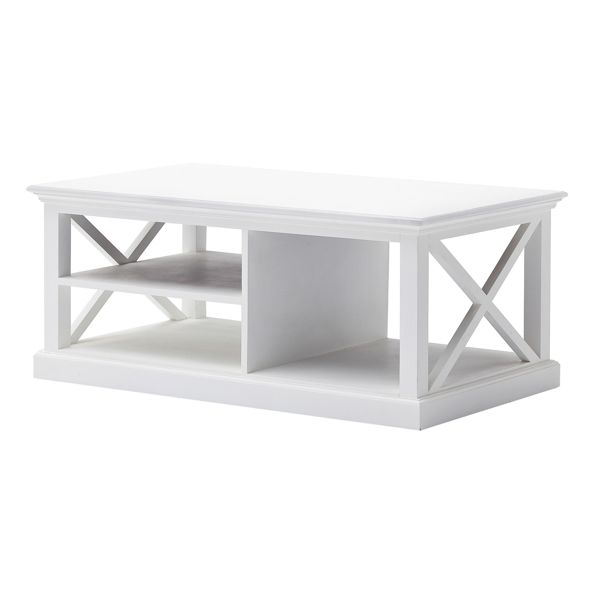 47" White Solid Wood Rectangular Coffee Table With Three Shelves By Homeroots | Coffee Tables | Modishstore - 3
