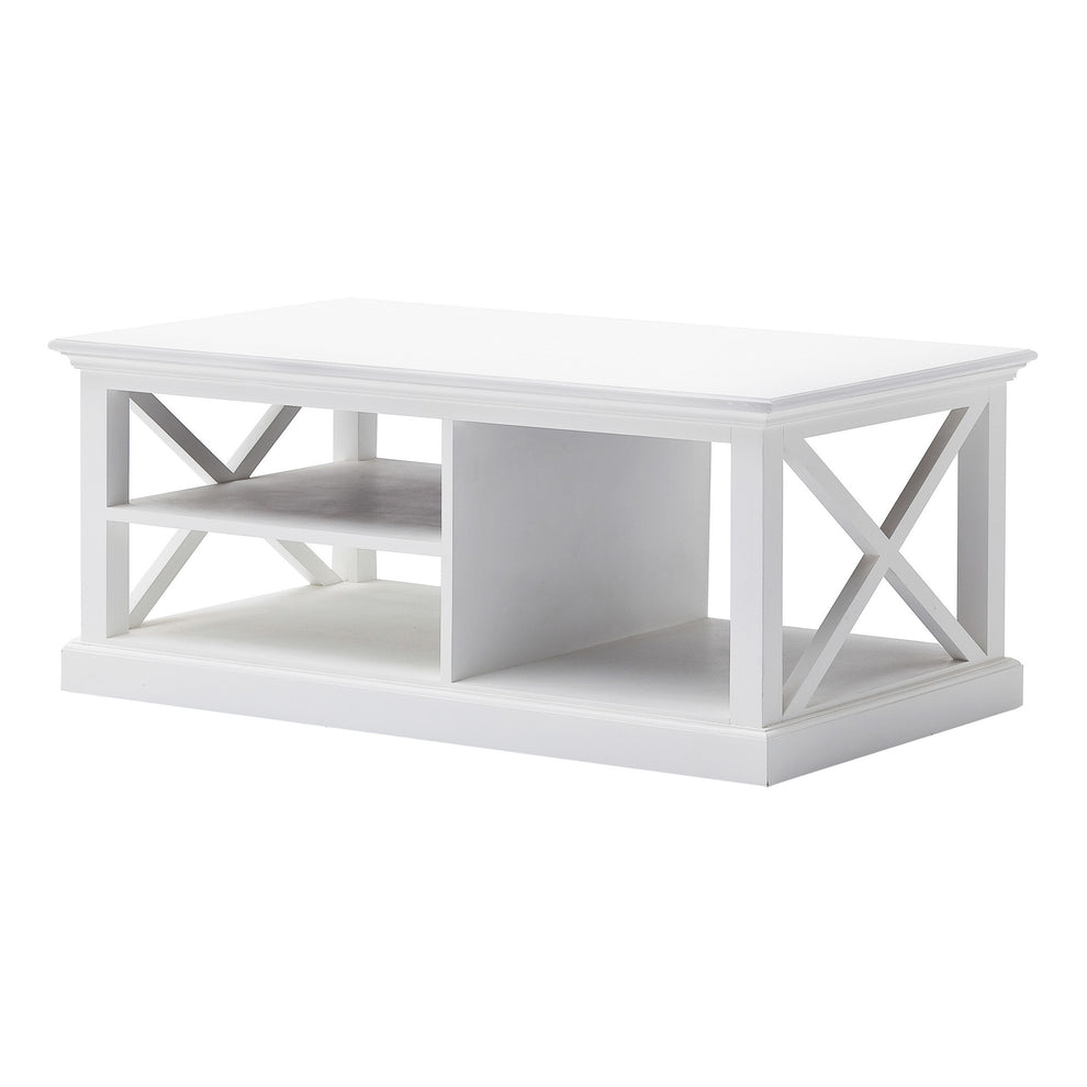 47" White Solid Wood Rectangular Coffee Table With Three Shelves By Homeroots | Coffee Tables | Modishstore - 3