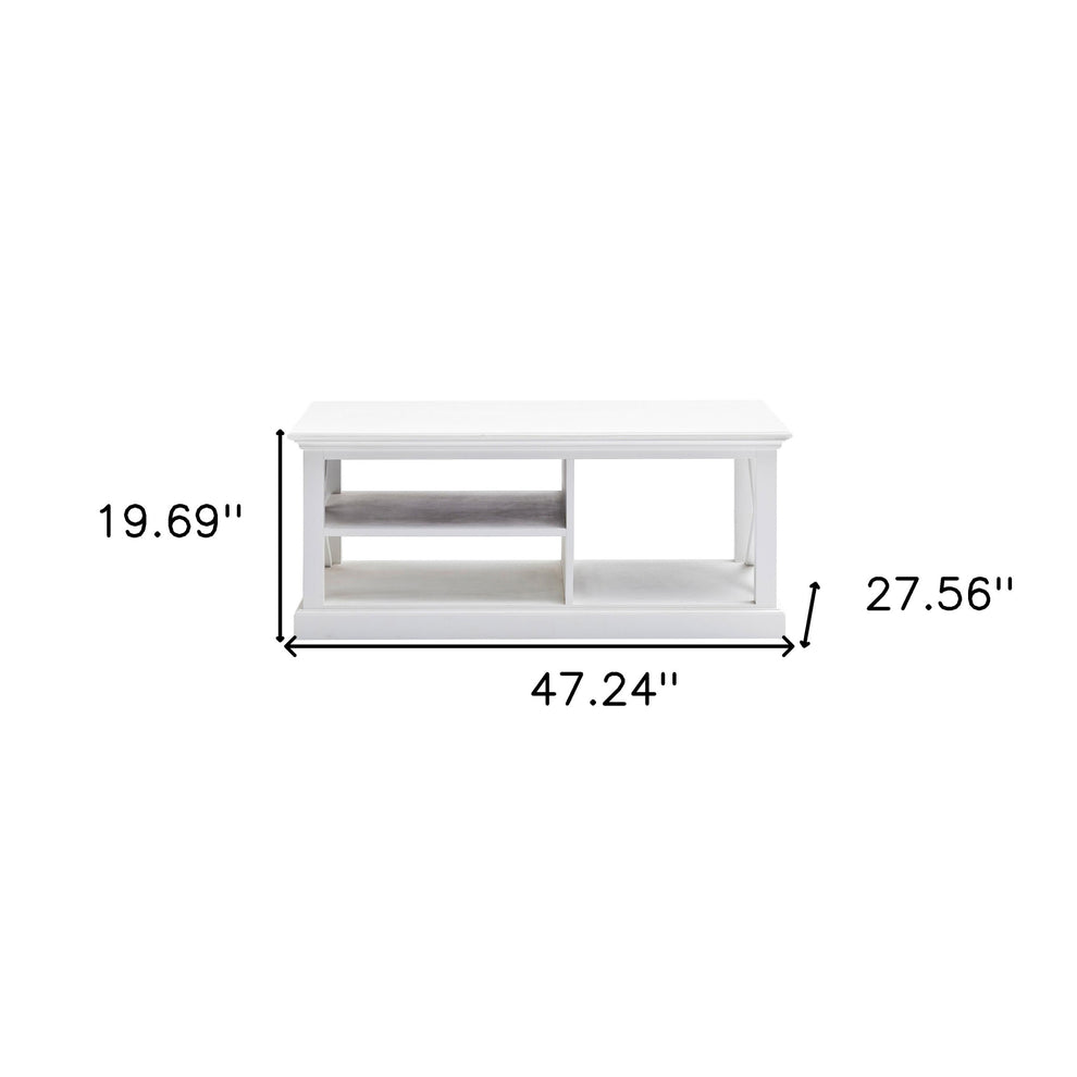 47" White Solid Wood Rectangular Coffee Table With Three Shelves By Homeroots | Coffee Tables | Modishstore - 8