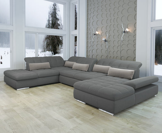 Mod Gray Five Piece Right Sectional Sofa with Storage and Sleeper By Homeroots | Sectional | Modishstore