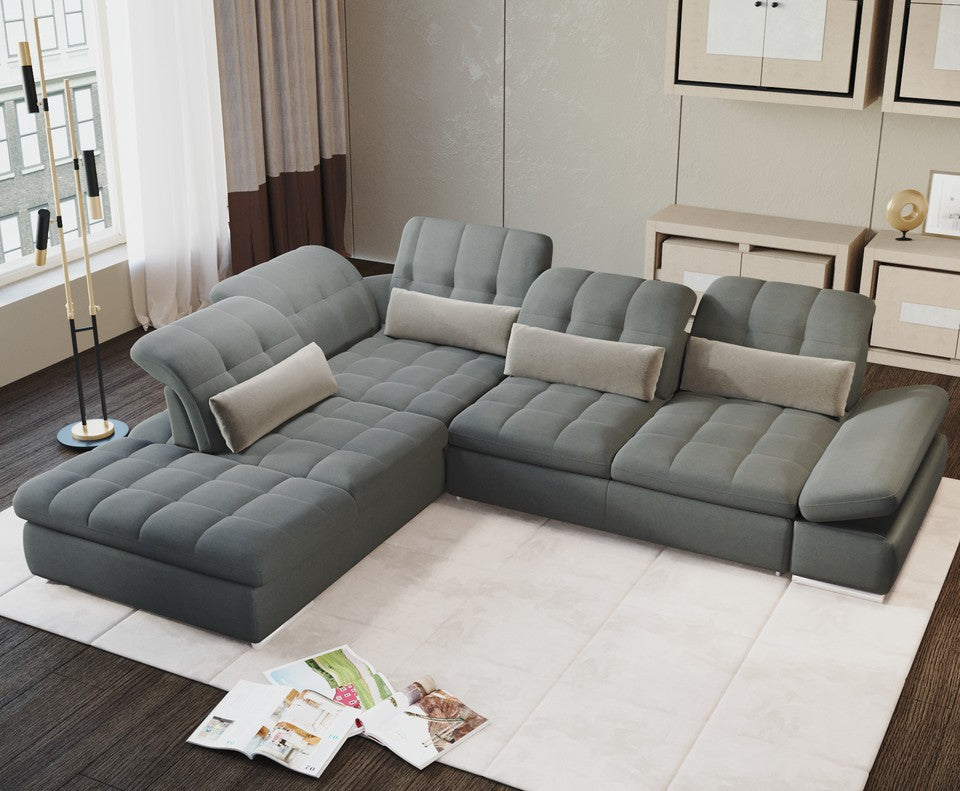 Mod Gray Four Piece Right Sectional Sofa with Storage and Sleeper By Homeroots | Sectional | Modishstore