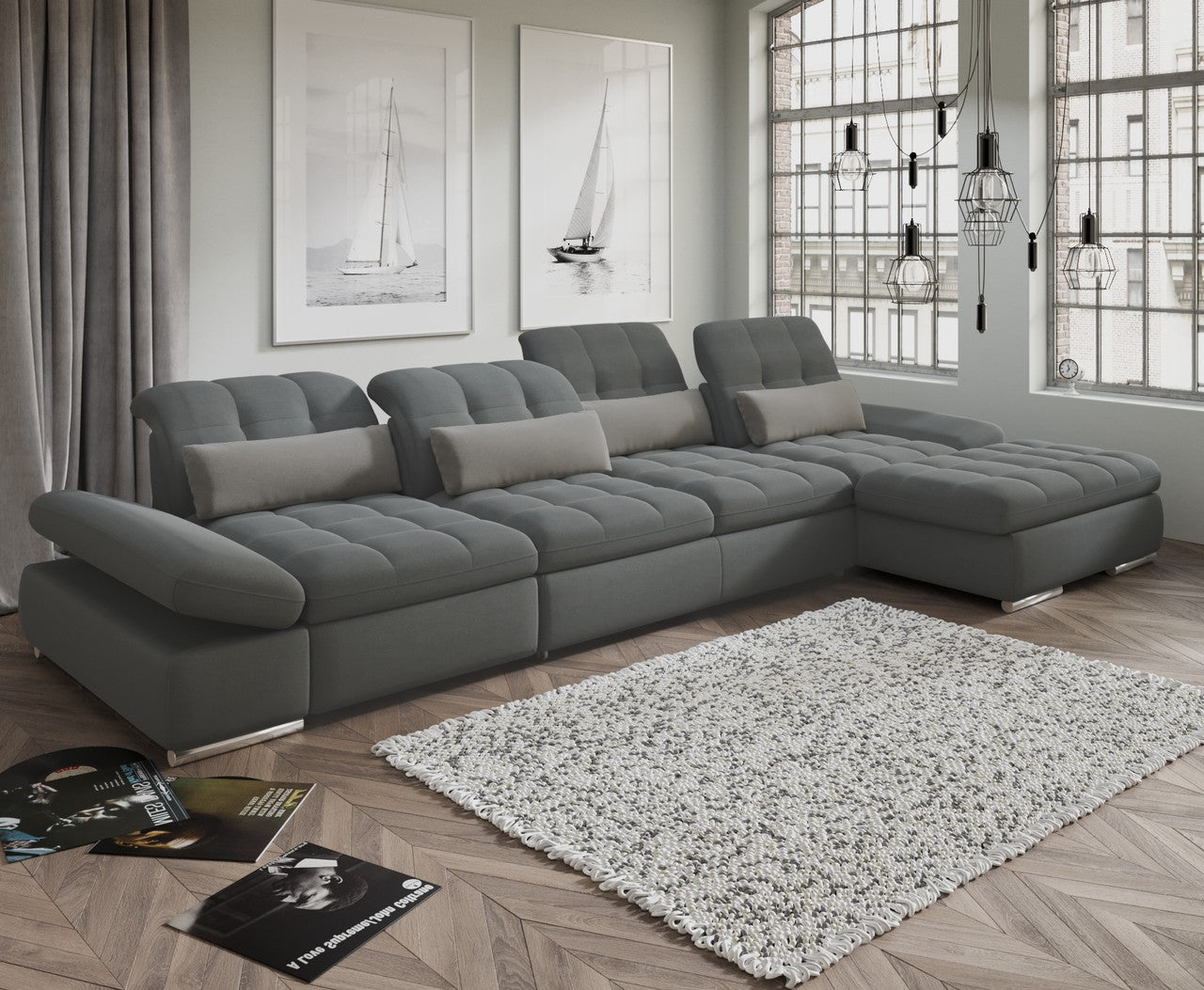 Mod Gray Three Piece Sectional Sofa with Storage and Two Chaises By Homeroots | Sectional | Modishstore