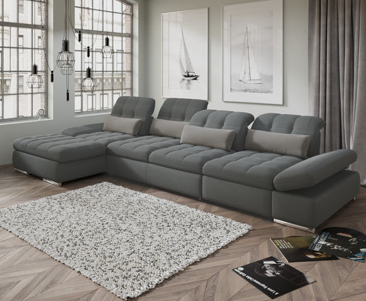 Mod Gray Three Piece Left Sectional Sofa with Storage and Sleeper By Homeroots | Sectional | Modishstore