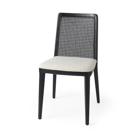 Black And Cream Uholstery And Cane Armless Dining Chair By Homeroots | Dining Chairs | Modishstore