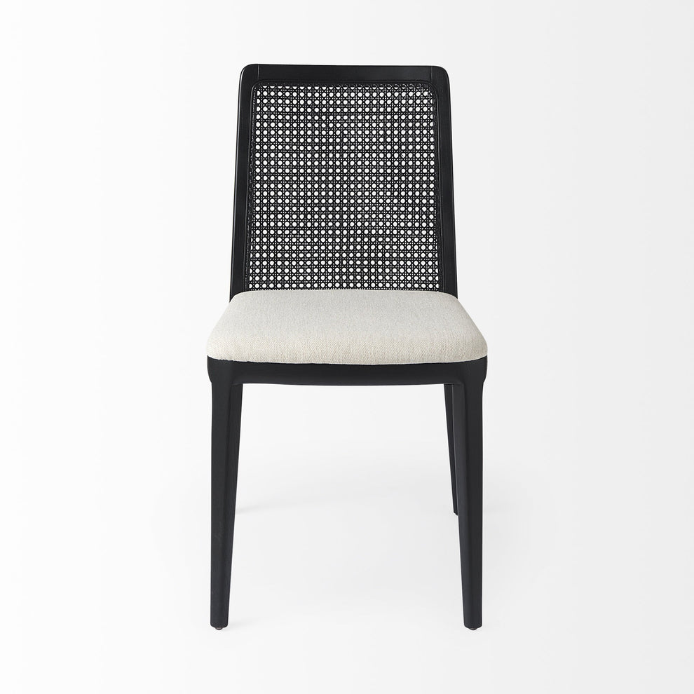 Black And Cream Uholstery And Cane Armless Dining Chair By Homeroots | Dining Chairs | Modishstore - 2