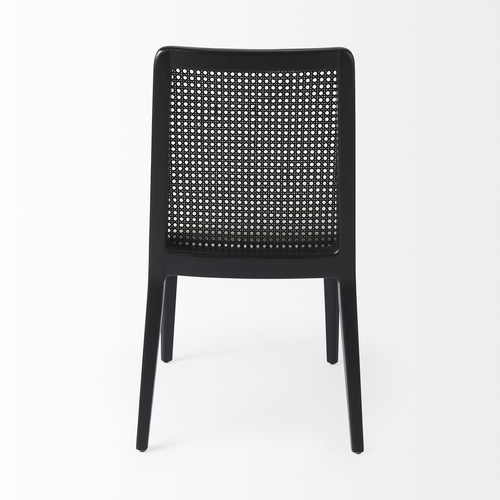 Black And Cream Uholstery And Cane Armless Dining Chair By Homeroots | Dining Chairs | Modishstore - 4