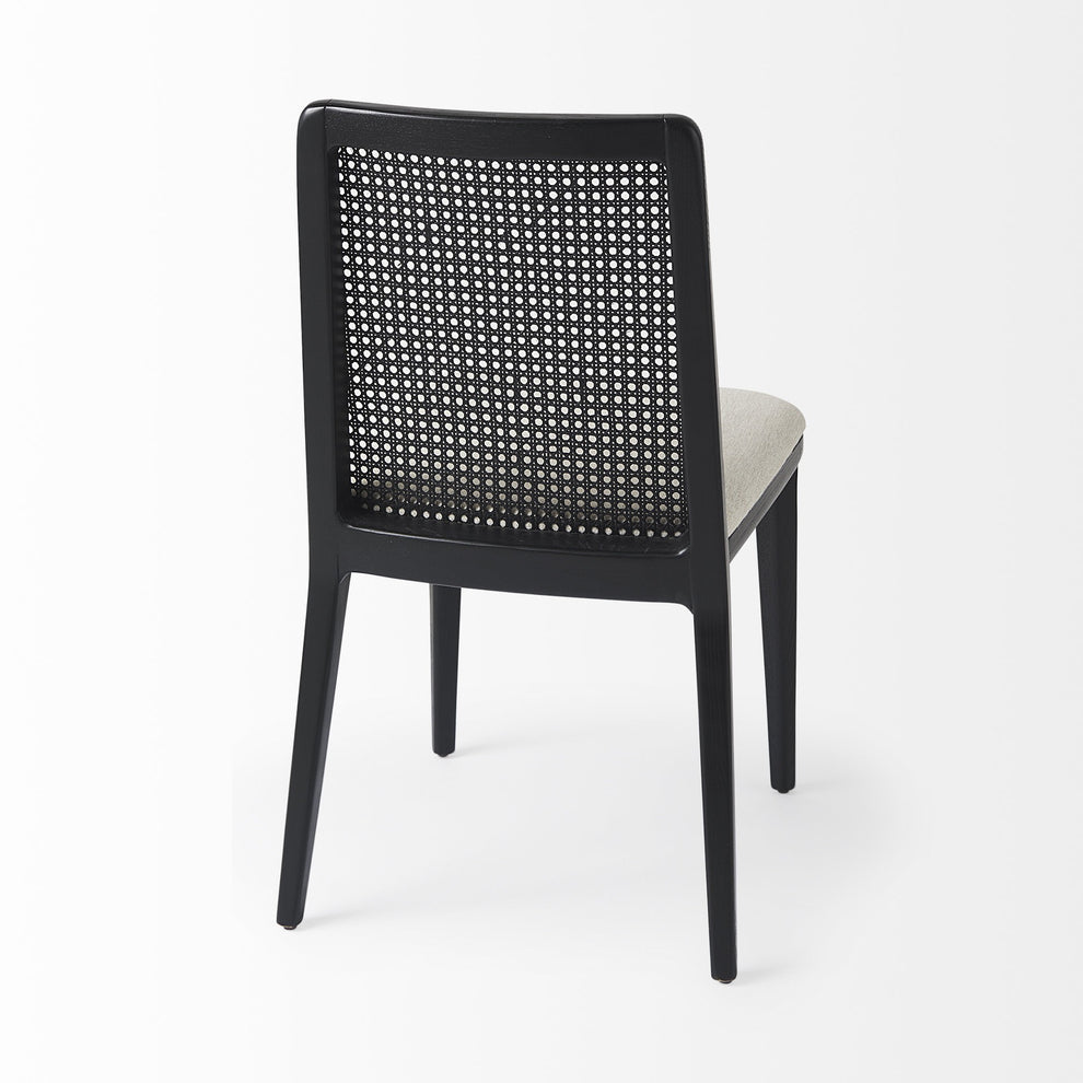 Black And Cream Uholstery And Cane Armless Dining Chair By Homeroots | Dining Chairs | Modishstore - 5