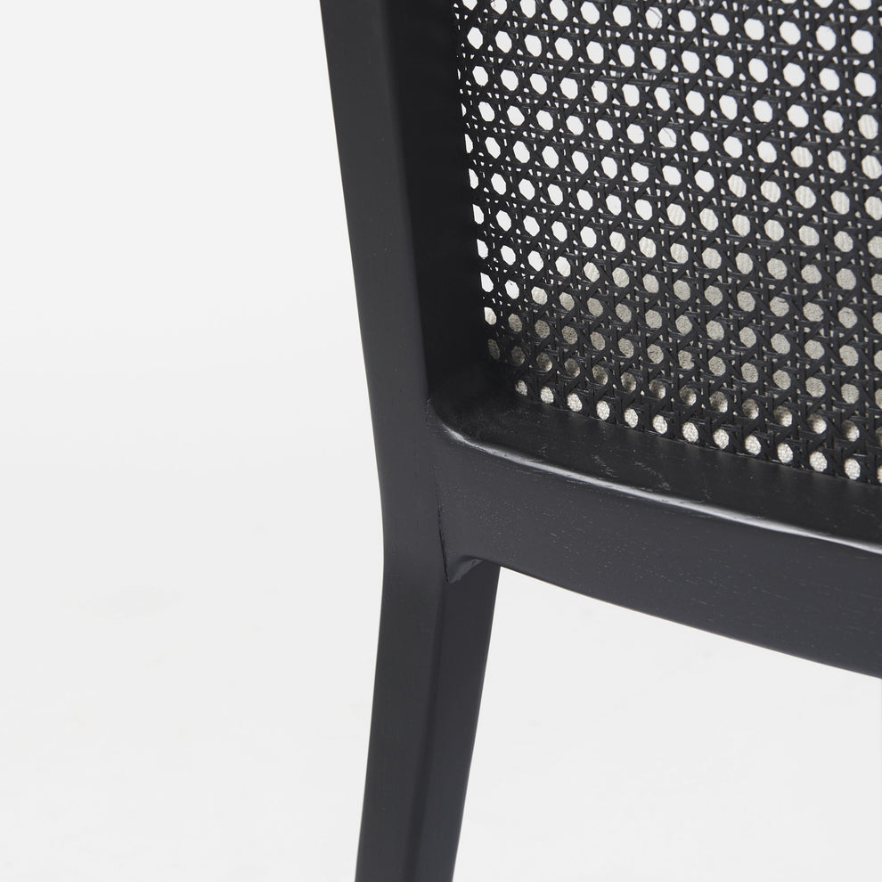 Black And Cream Uholstery And Cane Armless Dining Chair By Homeroots | Dining Chairs | Modishstore - 9