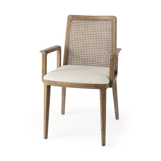 Light Natural And Cream Uholstery And Cane Dining Armchair By Homeroots | Dining Chairs | Modishstore