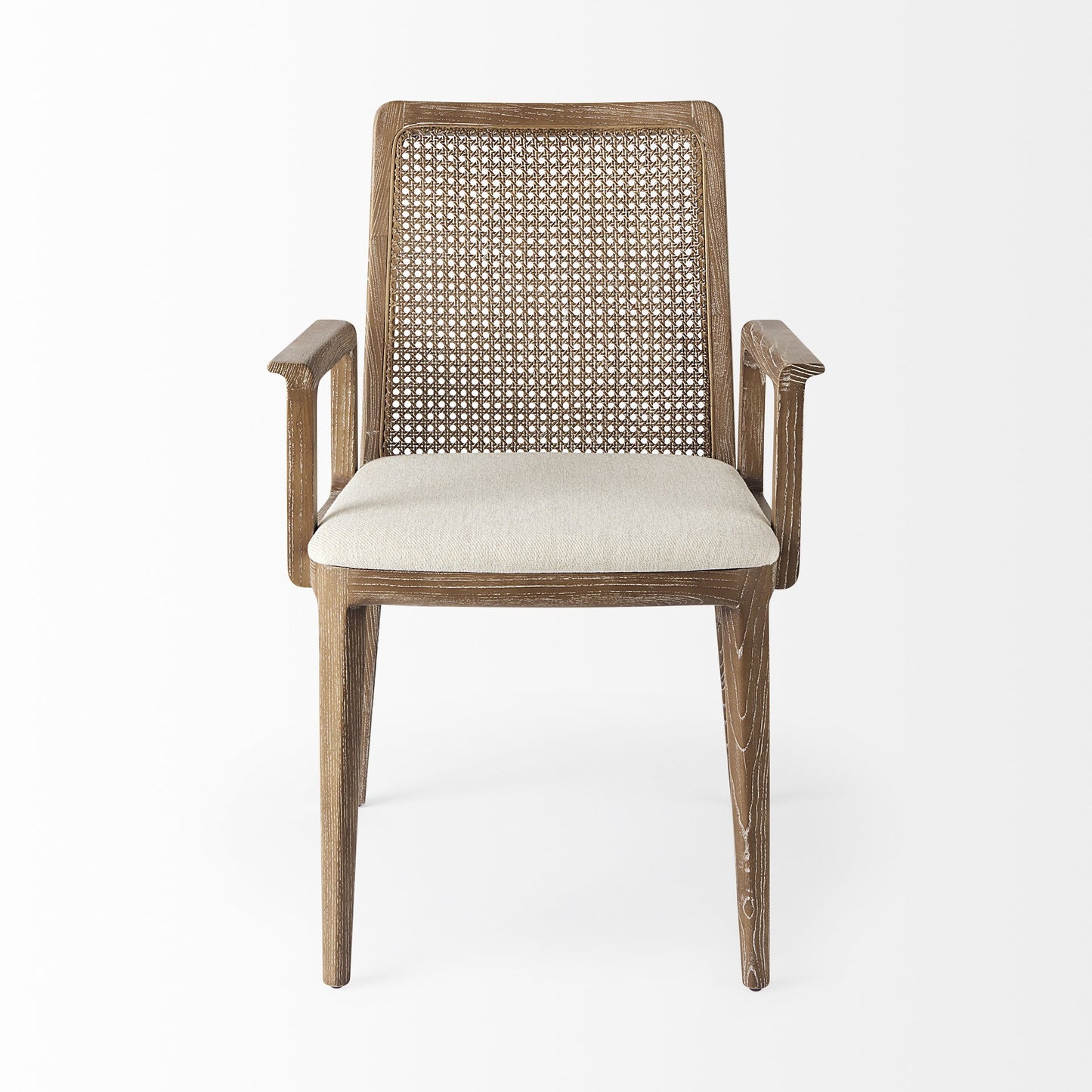 Light Natural And Cream Uholstery And Cane Dining Armchair By Homeroots | Dining Chairs | Modishstore - 2