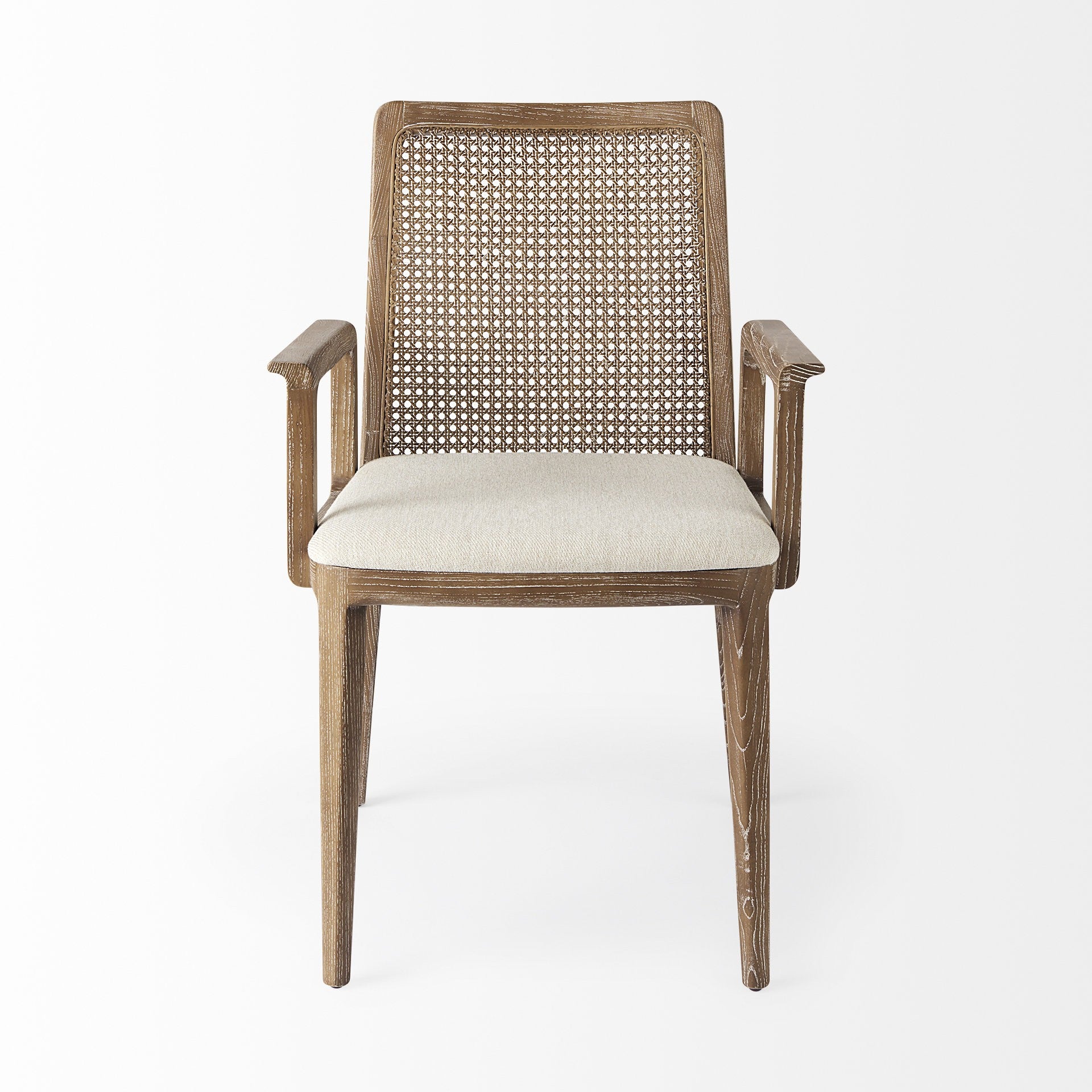 Light Natural And Cream Uholstery And Cane Dining Armchair By Homeroots | Dining Chairs | Modishstore - 2