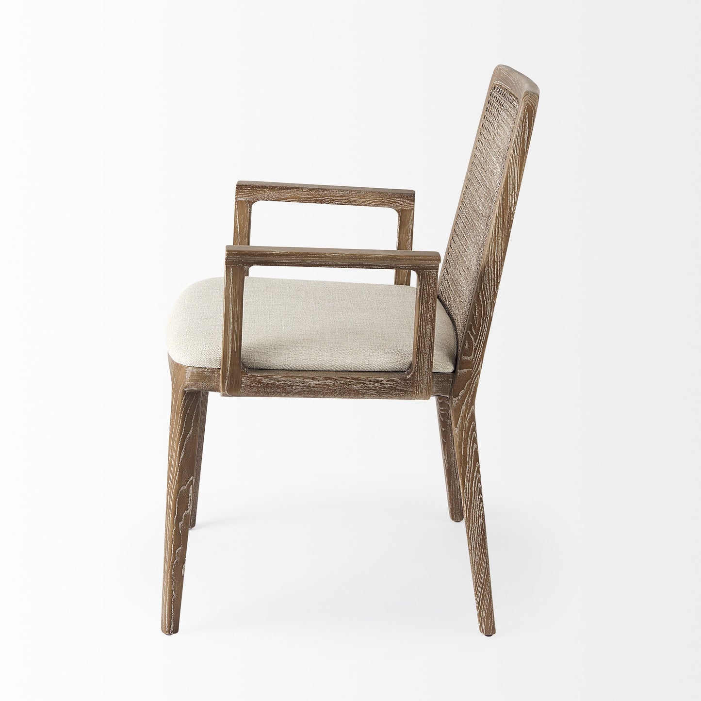 Light Natural And Cream Uholstery And Cane Dining Armchair By Homeroots | Dining Chairs | Modishstore - 3