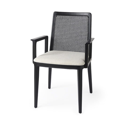 Black And Cream Uholstery And Cane Dining Armchair By Homeroots | Dining Chairs | Modishstore