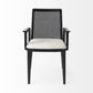 Black And Cream Uholstery And Cane Dining Armchair By Homeroots | Dining Chairs | Modishstore - 2