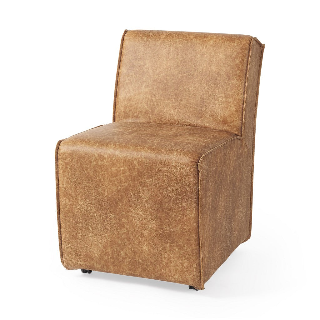 Carmel Brown Faux Leather Wedge Dining Chair By Homeroots | Dining Chairs | Modishstore