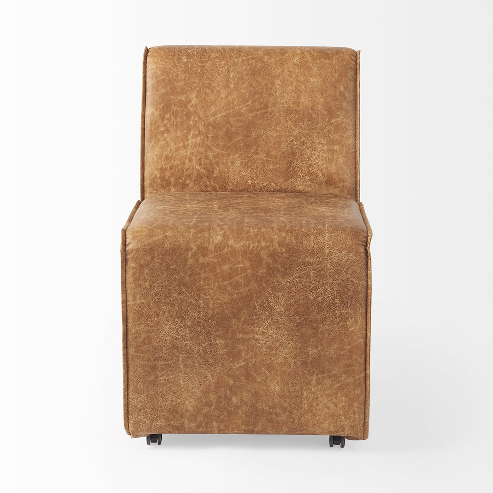 Carmel Brown Faux Leather Wedge Dining Chair By Homeroots | Dining Chairs | Modishstore - 2